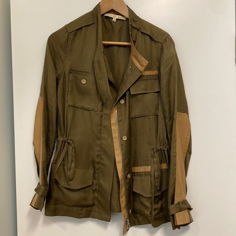 Veronica Beard Olive Utility Jacket with Tan Accents